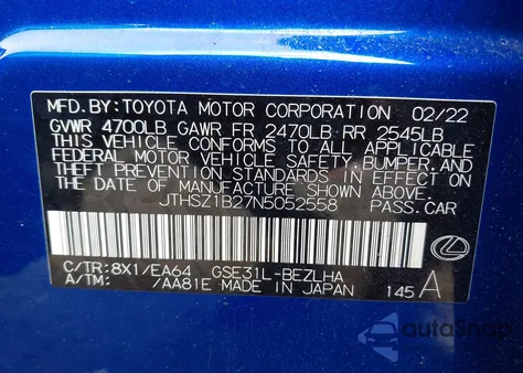 2022 Lexus Is 350 F Sport z USA, uszkodzony, nr VIN JTHSZ1B27N5052558